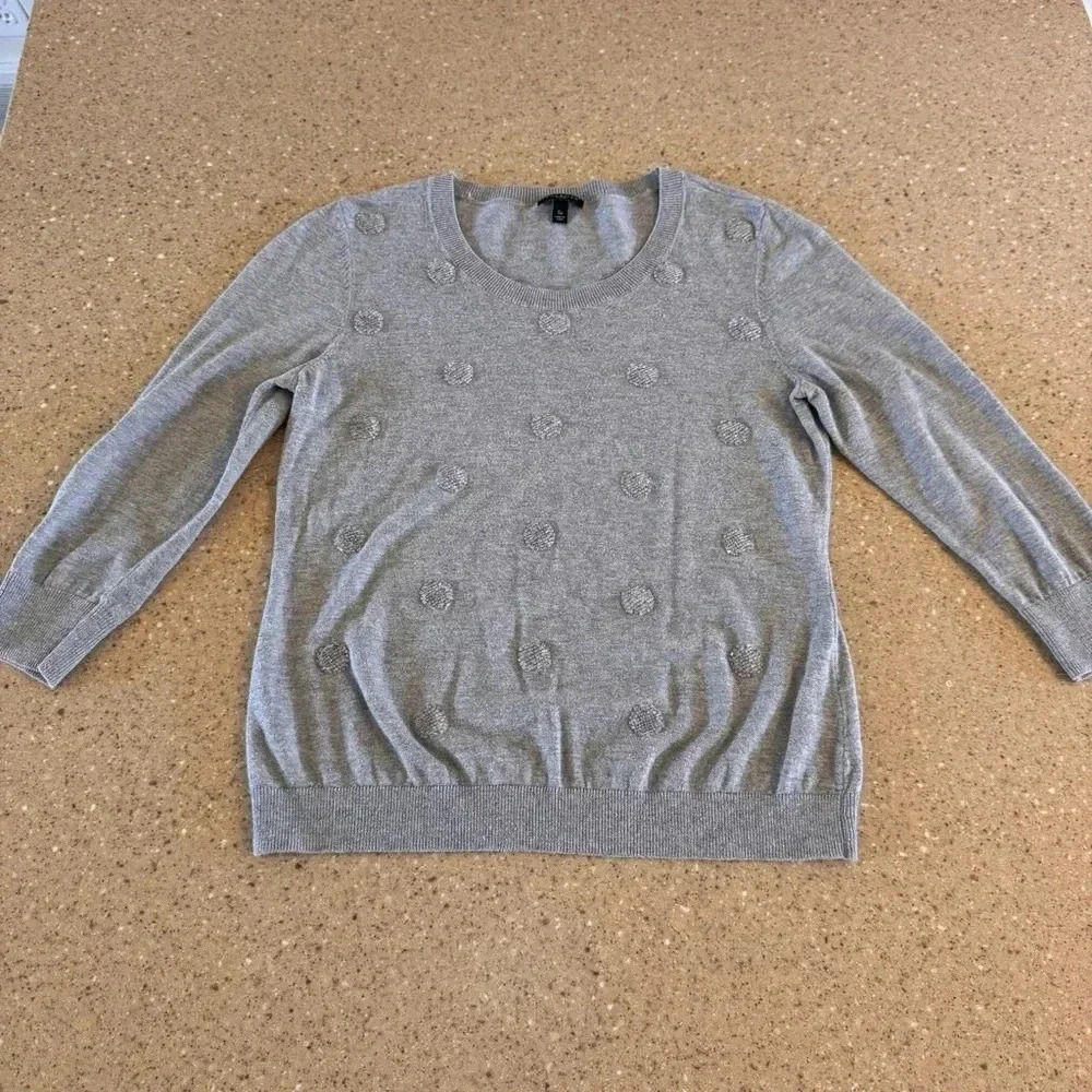 Talbots Classic Gray Beaded Dots Sweater SP /Small Petite